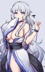 elf_ears long_hair no_bra no_panties original purple_eyes smiling_at_viewer white_hair xiujia_yihuizi