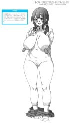 1girls areolae b_o_x big_breasts big_nipples blush box20502017 breasts erect_nipples female female_only glasses nipples original original_character pussy solo solo_female thick_thighs thighs xiangzi_box