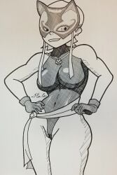 1girls aged_up ben_10 bodysuit breasts cameltoe cartoon_network catgirl female female_only fit_female gloves gwen_tennyson lucky_girl mask monochrome plasticcollector sketch solo teenager