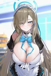 1girl 1girls asuna_(blue_archive) blonde_hair blue_archive blue_eyes blue_ribbon cleaning_&_clearing_(blue_archive) halo large_breasts maid millennium_science_school_logo_(blue_archive) millennium_science_school_student tagme white_gloves xiujia_yihuizi