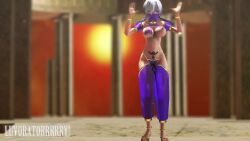 3d ahoge animated chobi dancing harem_outfit medium_breasts mmd music pubic_tattoo red_eyes sound tagme video white_hair yowane_haku