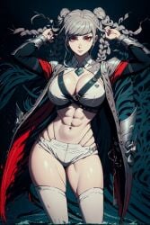 abs ai_generated cowede_does_ai_art danganronpa danganronpa_2:_goodbye_despair huge_breasts muscular_female pekoyama_peko red_eyes tagme