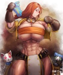 1girls abs big_breasts blacksmith breasts closed_eyes female female_focus female_only huge_breasts kingbang kongman99 light-skinned_female light_skin long_hair minayle monster_hunter monster_hunter_rise muscular muscular_female no_bra open_clothes red_hair sweat sweatdrop sweating tomboy voluptuous voluptuous_female