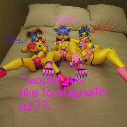 3d 3girls artist_self-insert asking_a_question blue_hair breasts crown curvy curvy_body curvy_female curvy_figure fan_character feet female female_only five_nights_at_freddy's fnaf fnaf_oc horny horny_female large_breasts looking_at_viewer lust lustful_gaze nipples oc offering offering_sex offering_to_viewer open_mouth opening_pussy original_character png pussy rageing_wolf scottgames self_insert tagme thick_thighs toy_wolfie_(rageing_wolf) vagina wanting_sex yellow_body