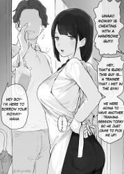 1boy 1girls apron black_hair cheating cheating_mother cheating_wife condom condoms cuckold doujinshi manga mom mother motherly_cuckold netorare ntr original sex shinjiro shnjr4545 side_braid