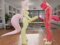 3d big_balls big_penis dissappointed_look fluttershy_(mlp) futa_is_bigger futadom futanari hair_on_head horse_penis horsecock horsecock_futanari hung_futanari male my_little_pony pony shaming size_comparison size_difference small_balls small_penis