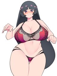 1girls alternate_breast_size bellupup big_breasts black_hair blush bra breast_focus breasts cleavage clothed clothing female female_only game_freak hair large_breasts legs_together long_hair matching_underwear open_mouth panties pokemon pokemon_rgby red_bra red_eyes red_panties sabrina_(pokemon) solo solo_female underwear_only wide_hips