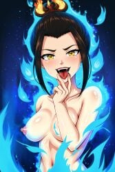 1girls ai_generated avatar_legends avatar_the_last_airbender azula blue_flames female fire_nation stable_diffusion tongue_out topless