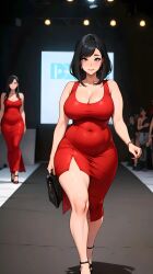 1girls ai_generated catwalk curvaceous curvy_female curvy_figure feet female_focus female_only huge_breasts long_hair looking_at_viewer runway seductive_look stable_diffusion toes voluptuous_female