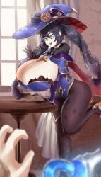 1girls ass big_ass big_breasts big_thighs breasts busty c0o3but clothed clothed_female clothing co03but female genshin_impact gigantic_breasts huge_ass huge_breasts huge_thighs large_ass large_breasts large_thighs massive_breasts mona_(genshin_impact) pantyhose thick_thighs thighs voluptuous waving