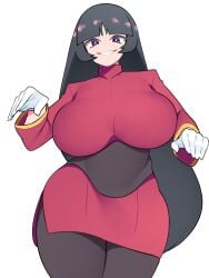 1girls alternate_breast_size bellupup big_breasts black_hair breasts cleavage clothed female female_only fully_clothed game_freak hair large_breasts open_mouth pokemon pokemon_rgby red_eyes sabrina_(pokemon) solo solo_female teeth topwear