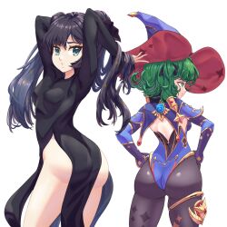 2girls ass big_ass big_thighs cosplay female female_only genshin_impact green_eyes green_hair huge_ass huge_thighs large_ass large_thighs mona_(genshin_impact) mona_(genshin_impact)_(cosplay) multiple_girls one-punch_man tatsumaki tatsumaki_(cosplay) thick_thighs thighs voluptuous zuchysdraws