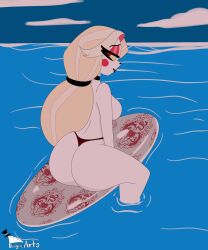 ass big_breasts charlie_morningstar_(hazbin_hotel) demon hazbin_hotel surfboard theplagueart thong topless