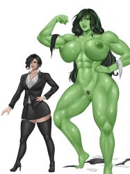 1girls abs before_and_after big_ass big_breasts boobs busty clothed damaged_clothes dark_hair female female_only flexing_bicep green_skin high_heels huge_breasts hulk_(series) hulked_out hulking_out jennifer_walters large_breasts looking_at_viewer marvel marvel_comics muscular_female navel nipples nude posing pubic_hair pubic_tuft pussy_tuft ripped_clothes ripped_clothing she-hulk skirt solo tagme thepalemaster thighhighs thighs tits torn_clothes torn_clothing transformation wide_hips