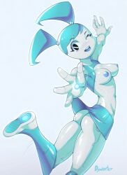 2023 ass black_eyes blue_hair boots breasts dynoxter female female_focus female_only jenny_wakeman my_life_as_a_teenage_robot nickelodeon nipples one_eye_closed robot robot_girl robot_humanoid shoes skirt thighs twintails upskirt white_body xj-9