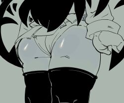 1girls ass ass_focus big_ass filia_(skullgirls) monochrome panties samson_(skullgirls) skirt skullgirls thighhighs thighs wizbird