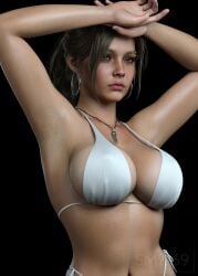 1girls 3d big_breasts bikini breasts capcom claire_redfield claire_redfield_(jordan_mcewen) curvaceous earrings female female_only pale_skin panties pendant pendant_necklace piercing piercings resident_evil resident_evil_2 resident_evil_2_remake shaved_armpit skimpy_bikini skimpy_swimsuit skimpy_swimwear smz-69 solo solo_female swimsuit tagme thick_thighs watermark