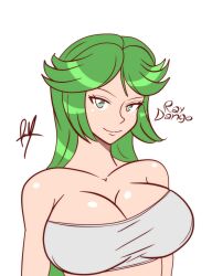 1girls bedroom_eyes big_breasts bra breasts busty cleavage female female_only front_view green_eyes green_hair huge_breasts kid_icarus light-skinned_female light_skin long_hair looking_at_viewer mature_female naughty_face nintendo palutena parted_bangs raydango shiny_hair solo strapless_bra upper_body white_background