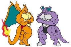 abs ass biceps charizard exveefan male male_only muscleofoz muscles muscular muscular_arms muscular_legs muscular_male muscular_thighs nidoking pecs pokemon pokemon_(species) speedo spikes tail wings