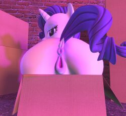 3d_(artwork) animal_genitalia anus aroused ass big_butt box brick_wall container digital_media_(artwork) dock docked_tail english_text equid equine female feral friendship_is_magic genitals hair half-closed_eyes hasbro hi_res horn horse long_hair long_mane looking_at_viewer looking_back looking_back_at_viewer mammal my_little_pony narrowed_eyes nude olkategrin plump_labia pony presenting presenting_anus presenting_pussy puffy puffy_anus pussy raised_tail rarity_(mlp) short_tail sitting_on_box solo source_filmmaker tail text unicorn unicorn_horn wall_(structure) widescreen