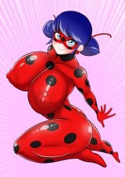 1girls 2d 2d_(artwork) alternate_version_available ass big_breasts blue_eyes blue_hair bodysuit domino_mask earrings eyelashes eyemask female female_only giant_breasts huge_breasts huge_thighs ladybug_(character) light-skinned_female light_skin looking_at_viewer marinette_dupain-cheng miraculous:_tales_of_ladybug_and_cat_noir miraculous_ladybug nipple_bulge nipples_visible_through_clothing pokies solo solo_female superheroine thick_thighs ubikitas