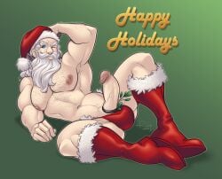 1boy 1male abs ackanime armpit_hair balls bara beard biceps big_balls big_penis blue_eyes bulge christmas daddy dilf erection facial_hair gay hairy hairy_arms hairy_chest hard_on hi_res highres holidays looking_at_viewer male male_focus male_only male_pubic_hair muscular muscular_male nipples nude penis roblourie santa_claus santa_costume solo solo_male vein veiny_penis white_beard white_hair