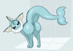 anus bathing bedroom_eyes blue_anus blue_body blue_pussy blue_skin eeveelution female feral fin generation_1_pokemon genitals labbit1337 looking_at_viewer narrowed_eyes nintendo pokemon pokemon_(species) pussy seductive shower showering smile smiling_at_viewer solo vaporeon wet