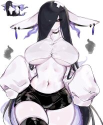 1girls big_breasts black_hair breasts choker cute ear_piercing earrings eeveelution embarrassed eyeliner female female_only ghost ghost_girl ghouleon huge_breasts kemonomimi large_breasts navel nintendo pokemon pokemon_(species) purple_eyes reference_image solo solo_female solo_focus thick_thighs thigh_gap thighs underboob usa37107692 wide_hips