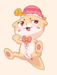 anus chiitan clothing eyelashes female fur genitals hat headgear headwear labbit1337 mammal mascot mustelid otter pussy river_otter semi-anthro smile solo tan_body tan_fur yellow_body yellow_fur