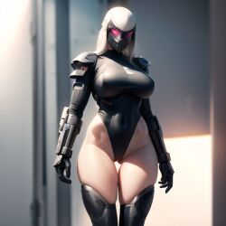 1boy ai_generated armor armour cyberpunk cyborg exposed_thighs female future futuristic human laboratory nemus_waifu_generator pink_eyes pooplool sci-fi science_fiction scifi sole_female solo solo_female tagme thick_thighs thigh_gap thighs tight_clothing villainess white_hair