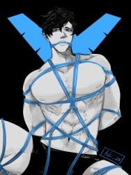 adiii_23 bondage bondage dc dc_comics dick_grayson gagged male male_only nightwing no_visible_genitalia restrained rope_bondage ropes solo_male solo_male submissive_male tied_up