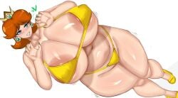 1girls areolae bikini blue_eyes breasts erect_nipples female fladdykin hips huge_breasts large_areolae light-skinned_female light_skin mario_(series) nintendo nipples orange_hair princess_daisy thick_thighs thighs venus_body voluptuous wide_hips