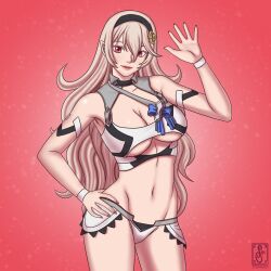 1girls alluring alternate_costume bikini breasts brown_hair cleavage corrin_(fire_emblem) corrin_(fire_emblem)_(female) female female_only fire_emblem fire_emblem_fates hairband large_breasts long_hair navel nintendo red_eyes sokloeum solo swimsuit white_bikini white_swimsuit