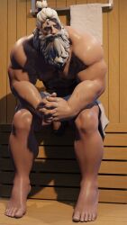 3d 3d_(artwork) bara big_penis elmamoru overwatch reinhardt towel_around_waist