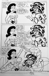 ass black_and_white boobs breasts cleavage comic crossover dc_comics dialogue exposed_ass exposed_breasts jessica_drew marvel marvel_comics ripped_clothing simong1234 spider-woman superheroine tiara tits torn_clothes torn_clothing wardrobe_malfunction wonder_woman wonder_woman_(series)