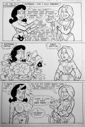 assisted_exposure black_and_white boobs cleavage comic dc_comics dialogue exposed_breasts exposed_pussy feline nipples pubes pubic_hair ripped_clothing ripped_leotard scratches simong1234 stripped stripped_naked stylized_pubes supergirl superheroine superman_(series) tiara tits wonder_woman wonder_woman_(series)