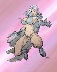 athletic_female blizzard_entertainment blue_eyes chadwick-j-coleman human human_(world_of_warcraft) light-skinned_female light_skin nipple_slip original_character snowblind warcraft white_hair world_of_warcraft