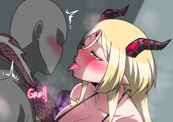 anon aranaya_zaneri_xaphina bikini_top black_bikini_top blonde blonde_female blonde_hair blonde_hair_female blush blushing dominant dominant_female dragon dragon_girl dragon_horns dragon_tail green_bean pointy_ears sound_effects steam steaming steamy steamy_breath tongue_out virtual_youtuber vtuber