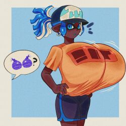 1girls animal_humanoid anthro blue_eyes blue_hair breasts breasts_bigger_than_head breasts_bigger_than_torso cephalopod cephalopod_humanoid dark-skinned_female humanoid hyper_breasts inkling inkling_boy inkling_girl lueduartv mask_(marking) nintendo pointy_ears splatoon splatoon_2 squid tentacle tentacle_hair top_heavy