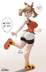 1girls achromaru blue_eyes breasts brown_hair female hips huge_breasts human jpeg light-skinned_female light_skin long_hair massive_breasts may_(pokemon) may_(pokemon_oras) nintendo pokemon pokemon_oras thick_thighs thighs wide_hips