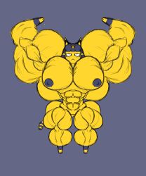 1girls animal_crossing ankha ankha_(animal_crossing) anthro bicep_curl big_muscles blush extreme_muscles feline female flexing flexing_bicep furry gorossy_(artist) huge_ass huge_muscles huge_nipples huge_pecs hyper_muscles looking_at_viewer muscular muscular_arms muscular_ass muscular_female muscular_thighs neutral_expression nude practically_nude small_waist tail thick_thighs wide_hips wraps yellow_fur