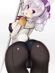 animated ass_focus bunny_ears cameltoe kantai_collection kashima_(kantai_collection) kuro_chairo_no_neko playboy_bunny smiling stripper_pole twintails