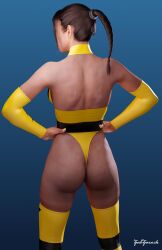 1girls 3d ass exposed_ass female female_only leotard mortal_kombat mortal_kombat_4 solo tanya_(mortal_kombat) thighhighs thong thong_leotard yellow_leotard zabzarock