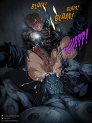 abs anal anal_sex balls bara big_balls big_dom_small_sub big_muscles big_pecs big_penis blonde_hair blush bottomless capcom daddy dilf dominant dominant_humanoid dominant_male dominant_pov erection gay grey_body gun hair huge_balls huge_cock human human_on_humanoid humanoid humanoid_dominating_human humanoid_penetrating_human humanoid_pov interspecies justthemeat/meat2go larger_humanoid larger_male leon_scott_kennedy lying male male/male male_only male_penetrating_male monster monstrous_humanoid mr_x muscular muscular_human muscular_humanoid muscular_male navel nipples nude onomatopoeia pecs penetrating_pov penetration penis penis_in_ass police_uniform precum resident_evil resident_evil_2 ripping_clothing sex shooting size_difference smaller_human smaller_male smaller_penetrated submissive submissive_human submissive_male sweat torn_clothes tyrant tyranted yaoi