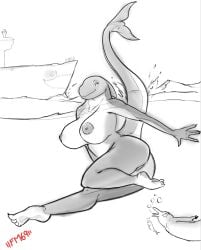 animal_humanoid anthro avian bird cetacean dolphin female furryma69 hi_res humanoid mammal mammal_humanoid marianne marine oceanic_dolphin orca penguin size_difference size_play swimming taller_female thick_thighs toothed_whale voyeur