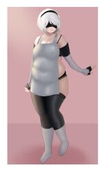 1girls apron bbw belly big_belly blindfold breasts chubby fat female female_only hairband light-skinned_female light_skin metseek nier nier:_automata overweight see-through see-through_clothing short_hair solo standing thighs white_hair yorha_2b