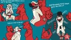 anthro ball_gag blindfold bondage bondage bound canid canine card collar english_text eyewear gag genitals glasses group hi_res machine male male/male mammal milking_machine penis smallsavant strip_poker text trio