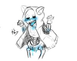 animated_skeleton artist_signature blue_blush blue_tongue blush bodily_fluids bottomless cat_ears_hoodie cat_gloves cat_hoodie fluids hoodie hoodie_only immolationyyx monster pixiv_id_9733540 sans sans_(undertale) skeleton undead undertale undertale_(series)