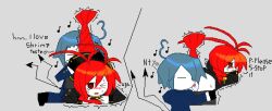 black_tail blue_hair blush crustacean demon demon_tail female funamusea licking_pussy lobco pixel_art red_hair roc_hijohshiki shrimp shrimp_tail text wadanohara_and_the_great_blue_sea white_skin