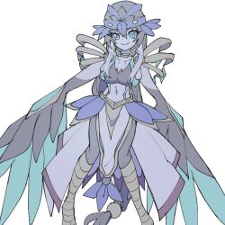 arm_wings armor big_breasts bird bird_girl bird_wings cleavage female harpy lyrilusc lyrilusc_ensemblue_robin midriff monster_girl solo_female winged_arms wings yu-gi-oh!